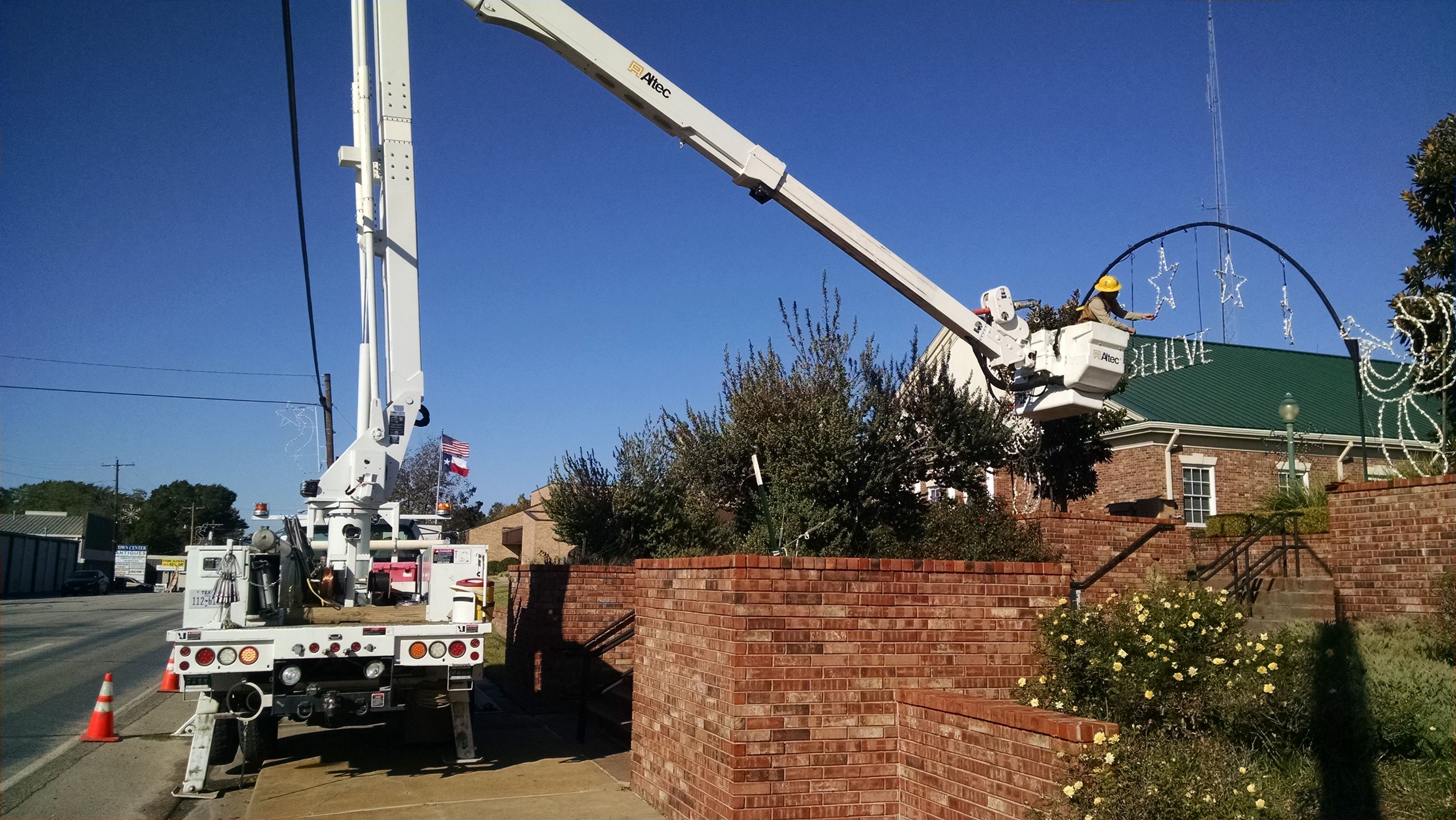 Installing Christmas Lights at City Hall